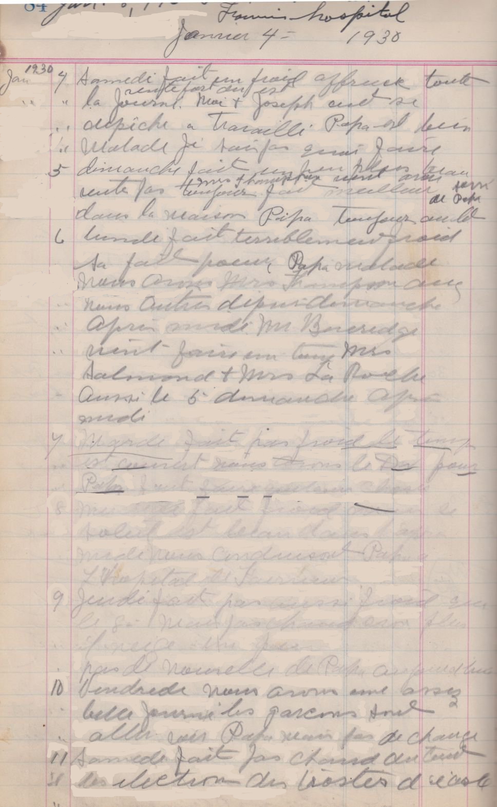 Marie Gregoire Brooks Diary January 4 to 11, 1930